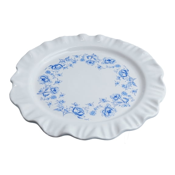 Floral Ruffled-Edged Stoneware Plates, Blue and White, 8.5", 4 Count, by My Texas House