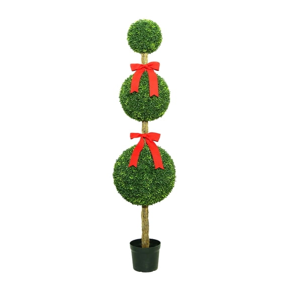 My Texas House Artificial Boxwood Topiary with Patriotic Bows, 6'
