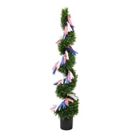 My Texas House Spiral Artificial 6' Topiary with Patriotic Garland only