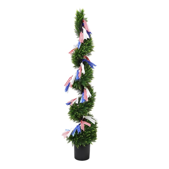 My Texas House Spiral Artificial 6' Topiary with Patriotic Garland