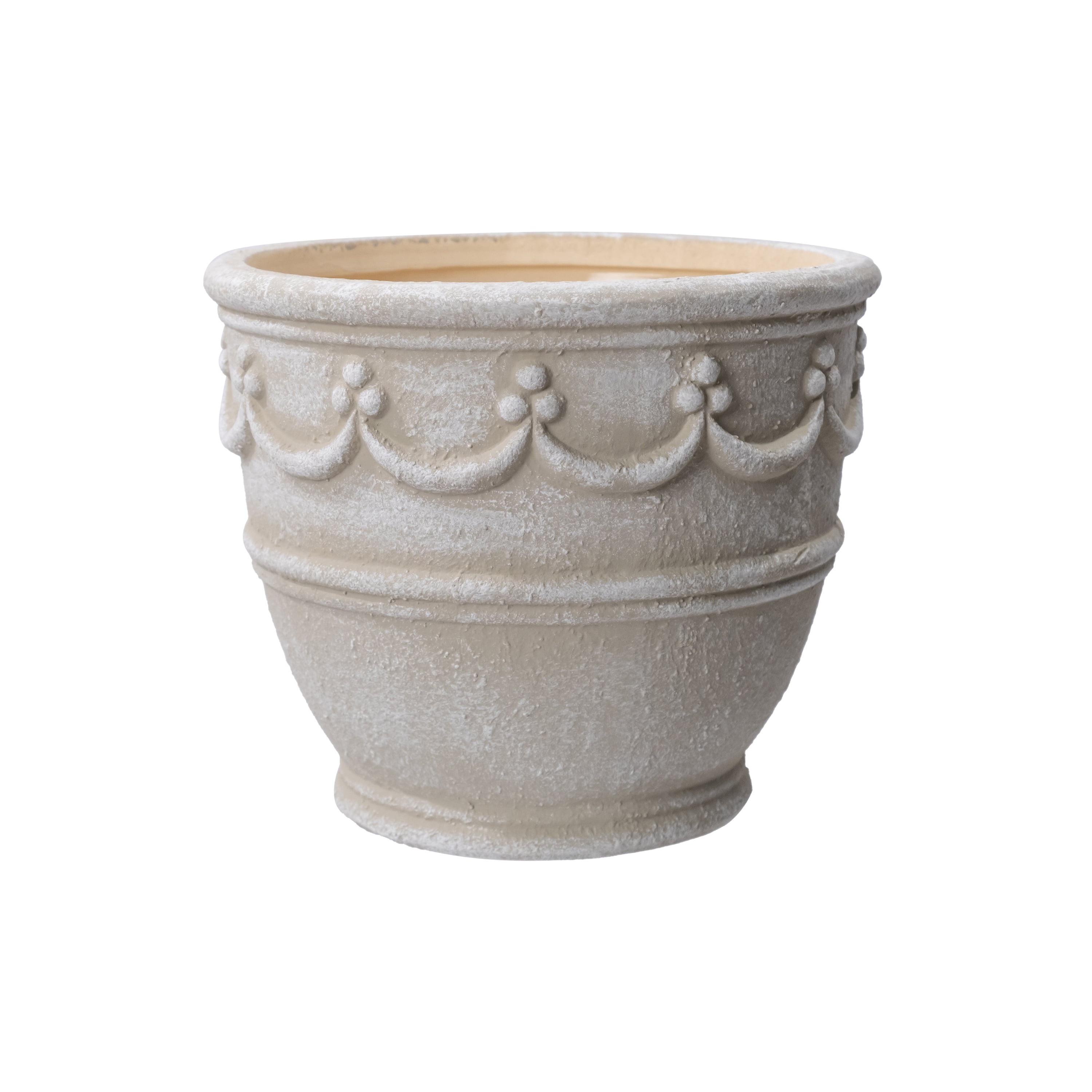 My Texas House Ceramic 8" Retro Planter, Wave Embossed, Cream