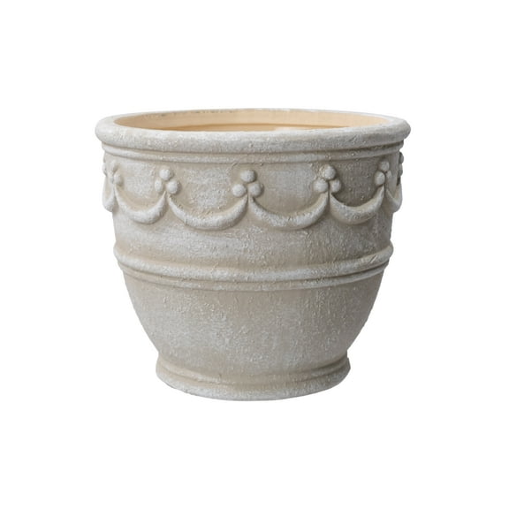 My Texas House Ceramic 8" Retro Planter, Wave Embossed, Cream