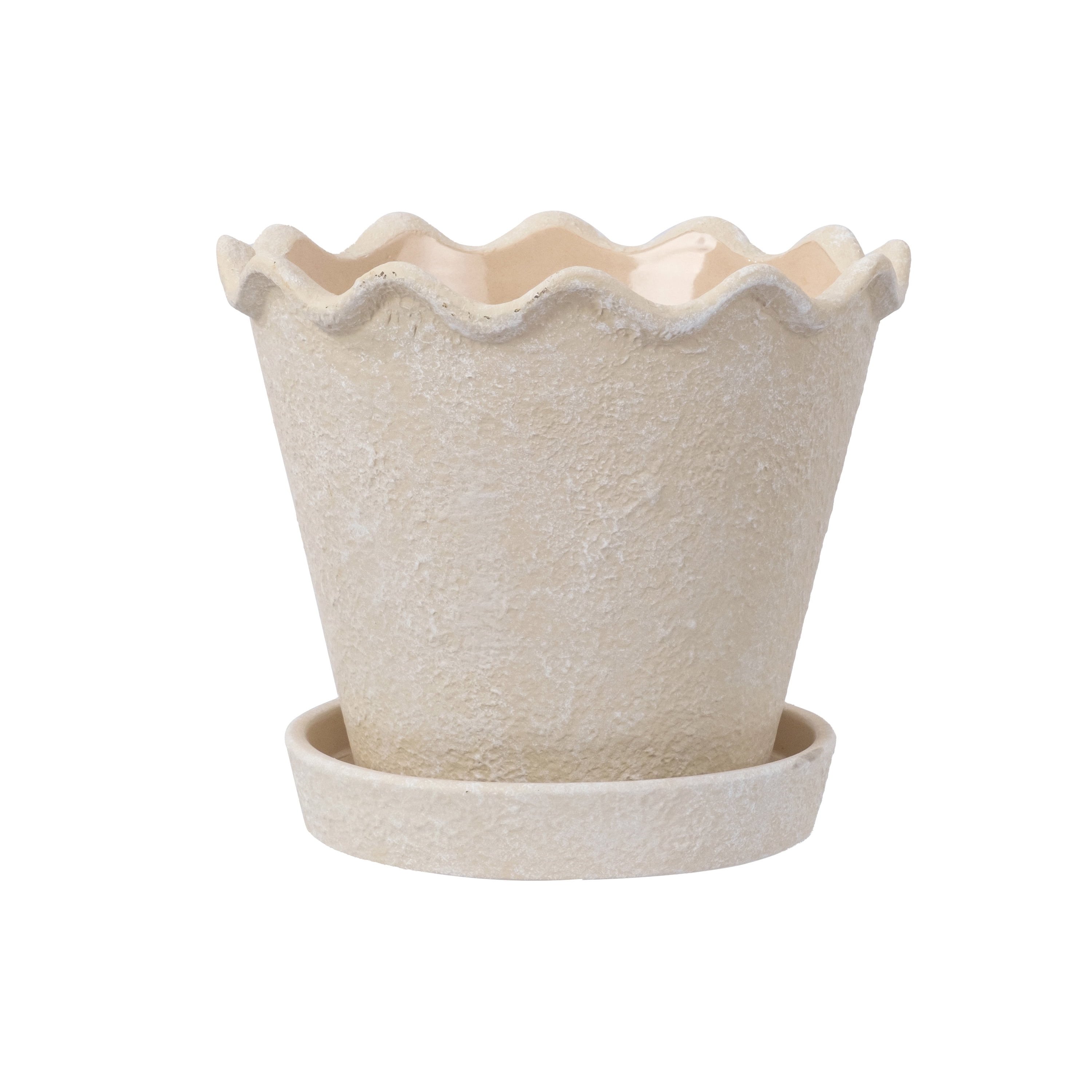 My Texas House Wave Ceramic Planter Pot, Cream, 8 inch