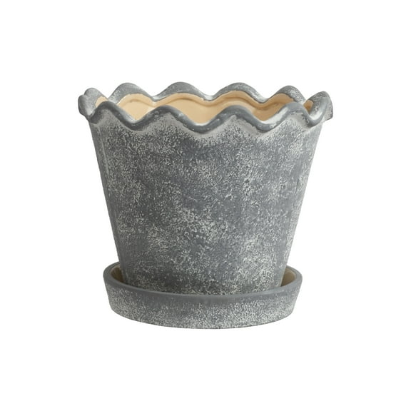 My Texas House Gray 8 inch Wave Planter Ceramic Pot for Indoor and Outdoor Use