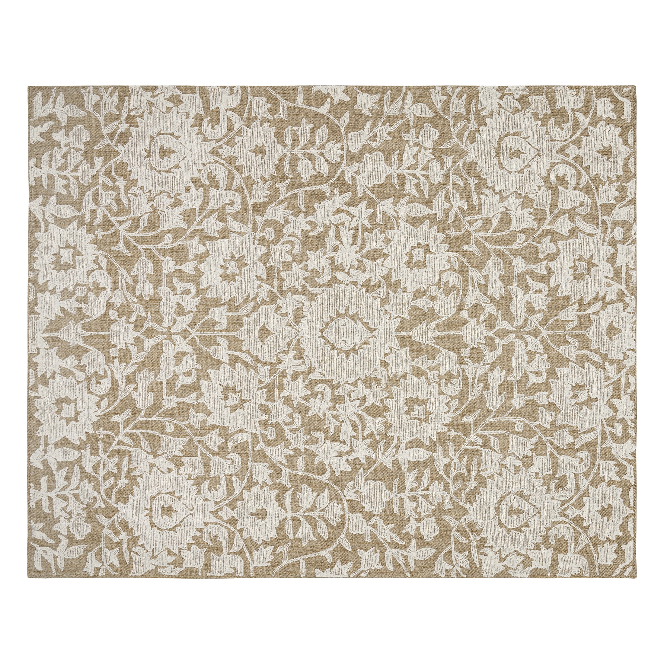 My Texas House Flora Natural Wool Floral Indoor Area Rug 9' x 12' for Living Room and Bedroom