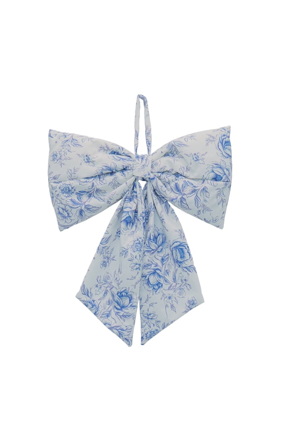 Floral Decorative Bow, Blue and White, 13.75", by My Texas House