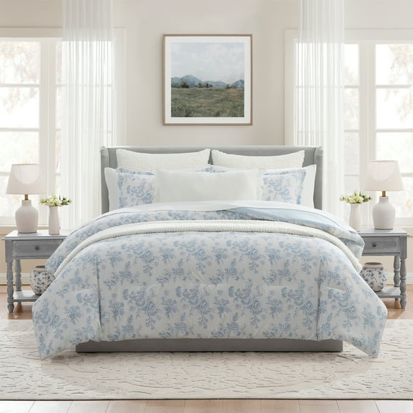 My Texas House Floral 11-Piece Comforter Set with Sheets, Blue, Queen