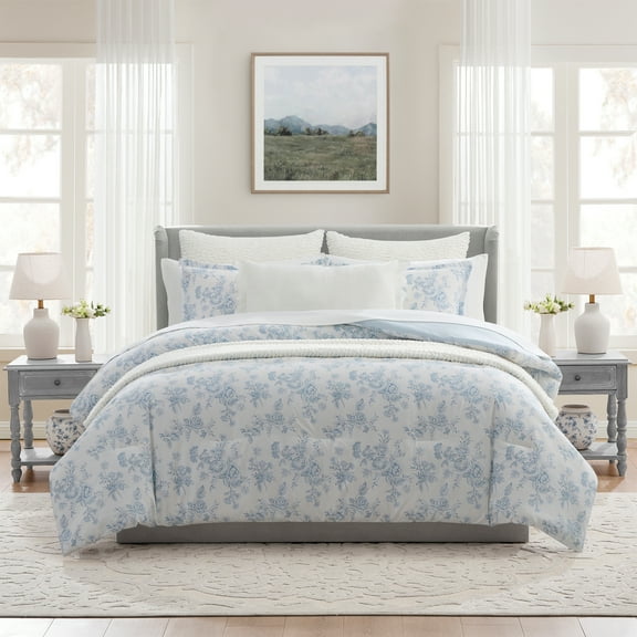 My Texas House Floral 11-Piece Comforter Set with Sheets, Blue, Queen