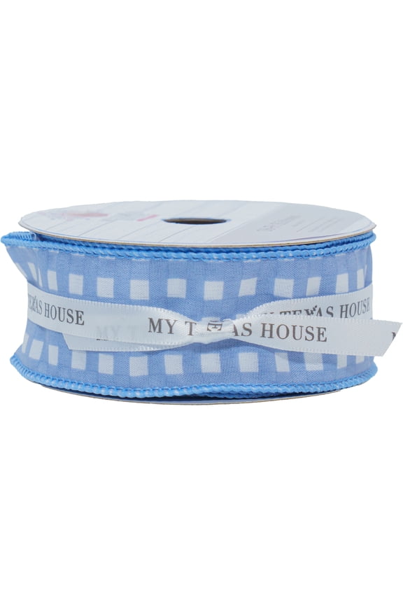 Gingham Ribbon, Blue and White, 18', by My Texas House