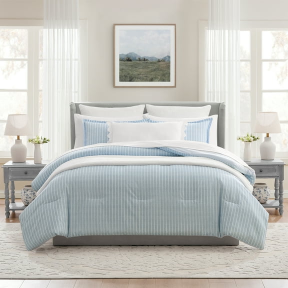 My Texas House Stripe 11-Piece Comforter Set with Sheets, Blue, Queen