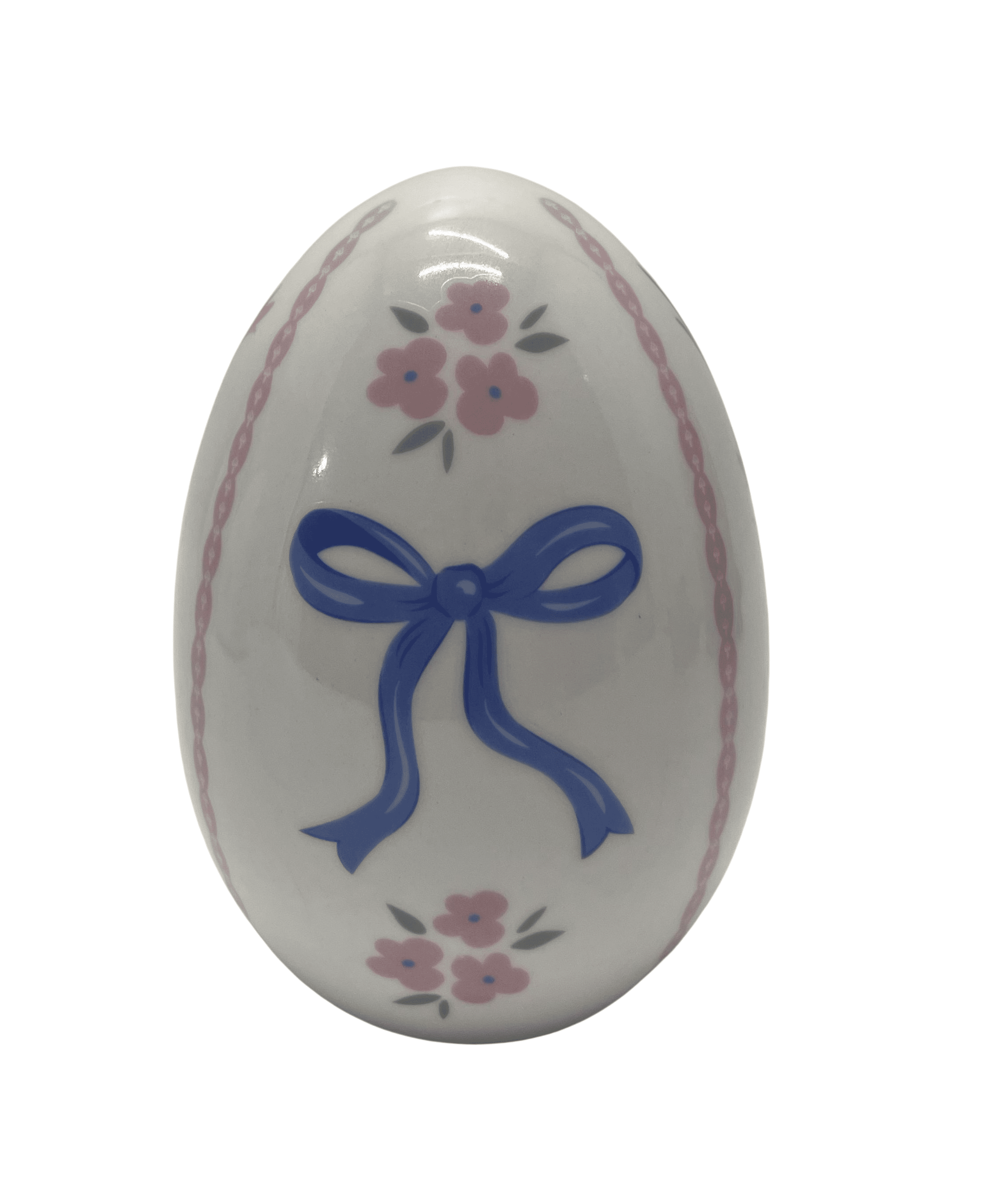 Ceramic Ribbon Bow Easter Egg Decoration, Blue and White, 4.5", by My Texas House