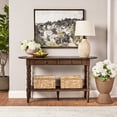 thumbnail image 1 of My Texas House Lewis Console Table in Warm Brown with Oval Top and Storage Drawers, 1 of 12