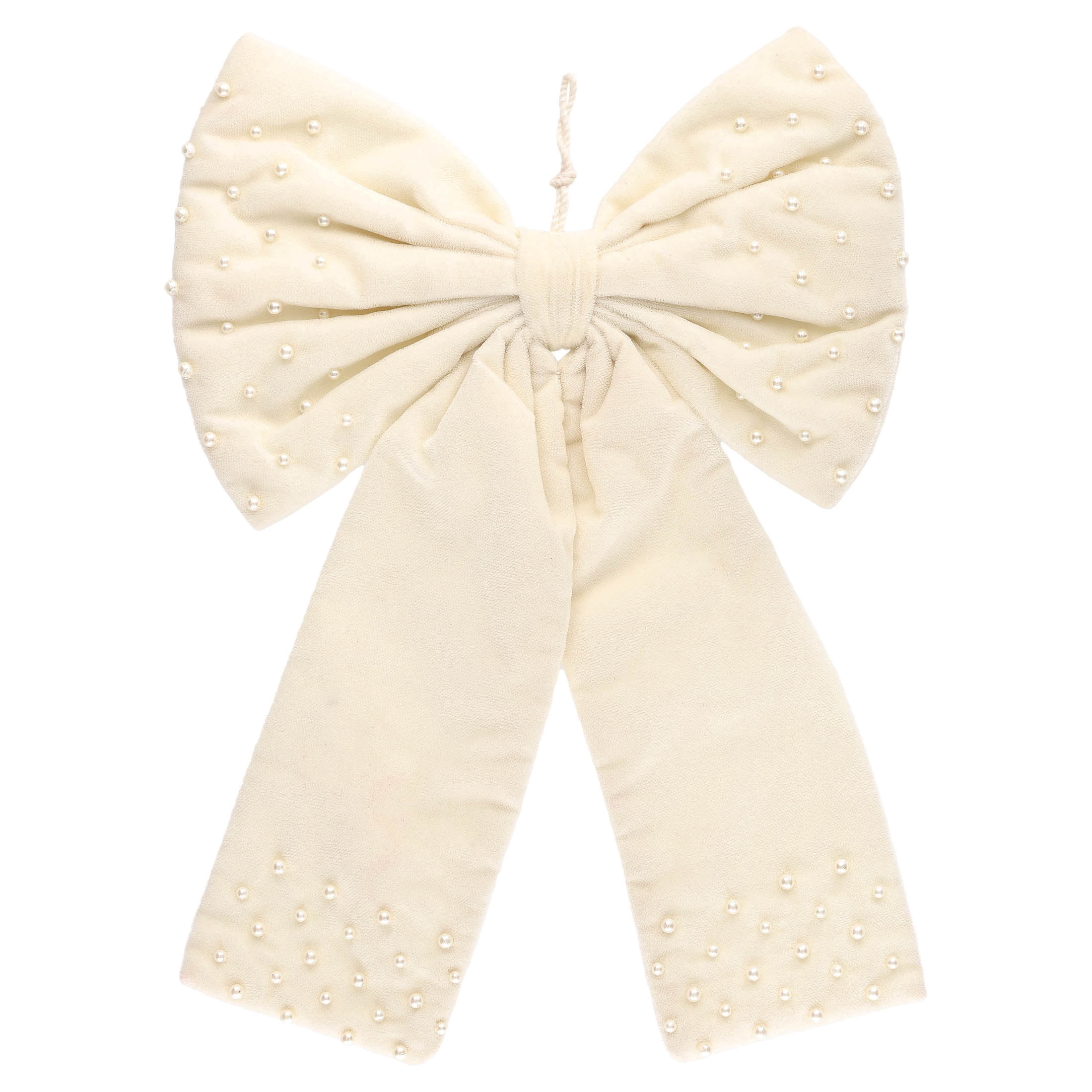 My Texas House Cream Velvet Beaded Decorative Christmas Bow, 13"