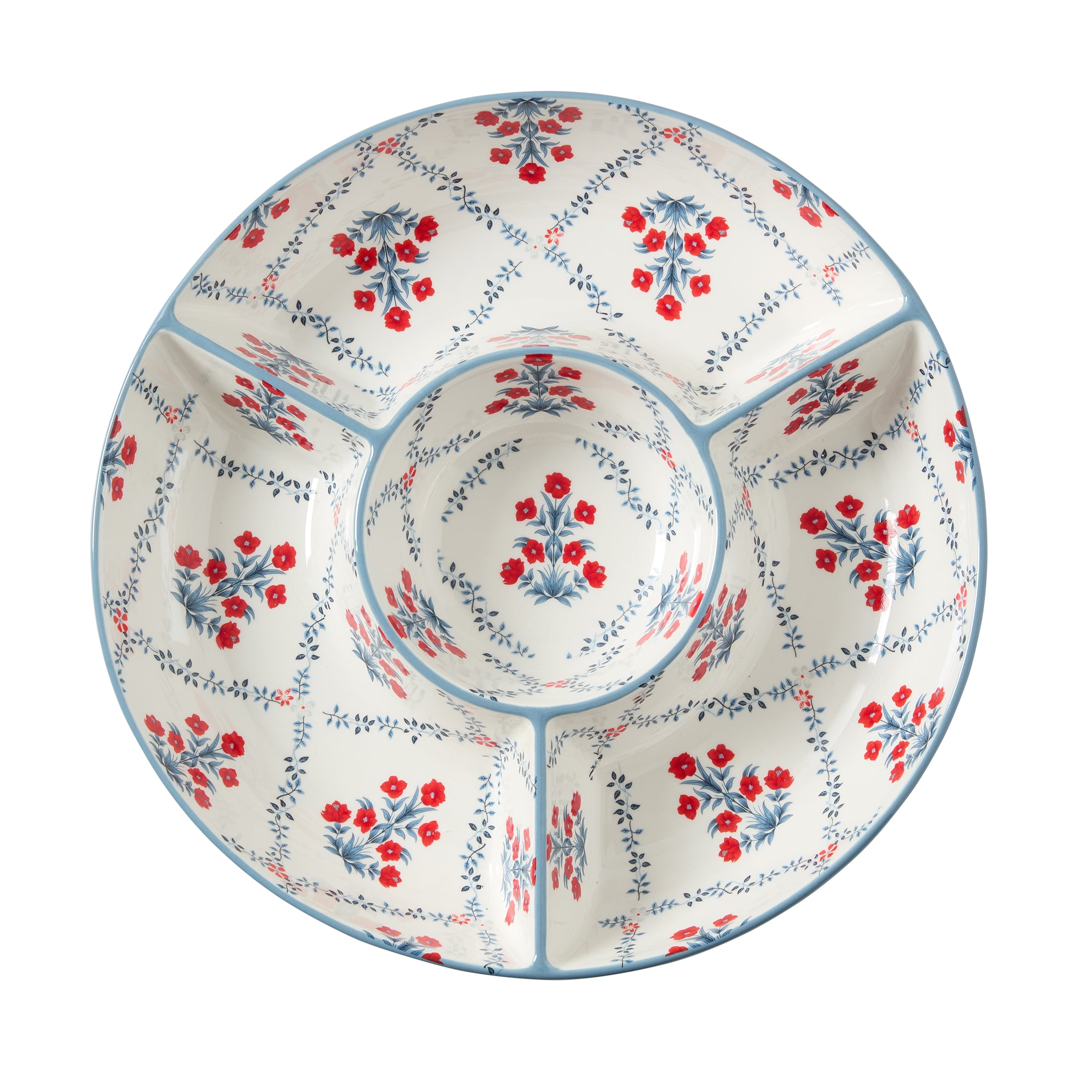 Floral Ceramic Chip and Dip Tray, Red/White/Blue, by My Texas House