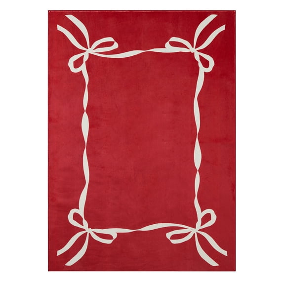 My Texas House Red/White Ribbon Faux Fur Washable Indoor Area Rug, 5' x 7'