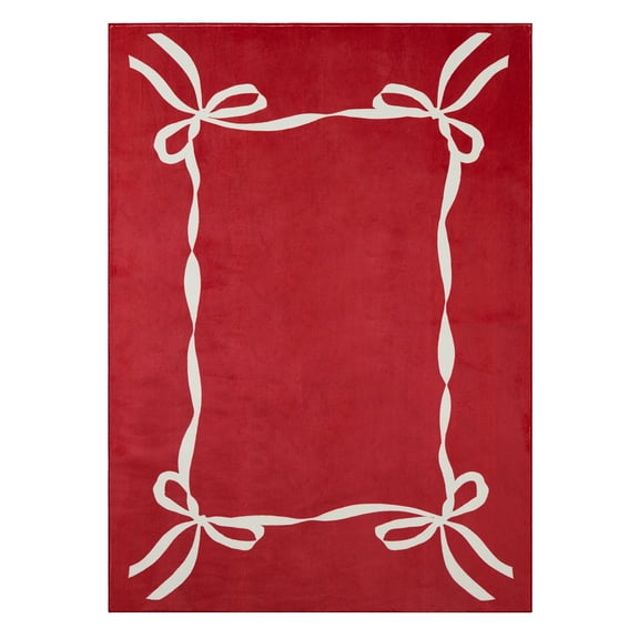 My Texas House Red/White Ribbon Faux Fur Washable Indoor Area Rug, 5' x 7'
