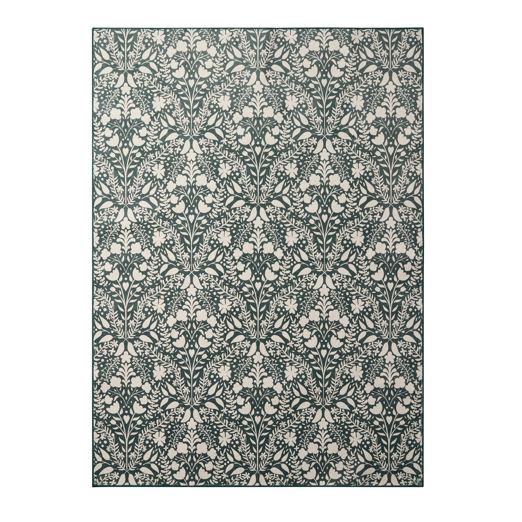 My Texas House Green Floral Faux Fur Washable Indoor Area Rug, 5' x 7'