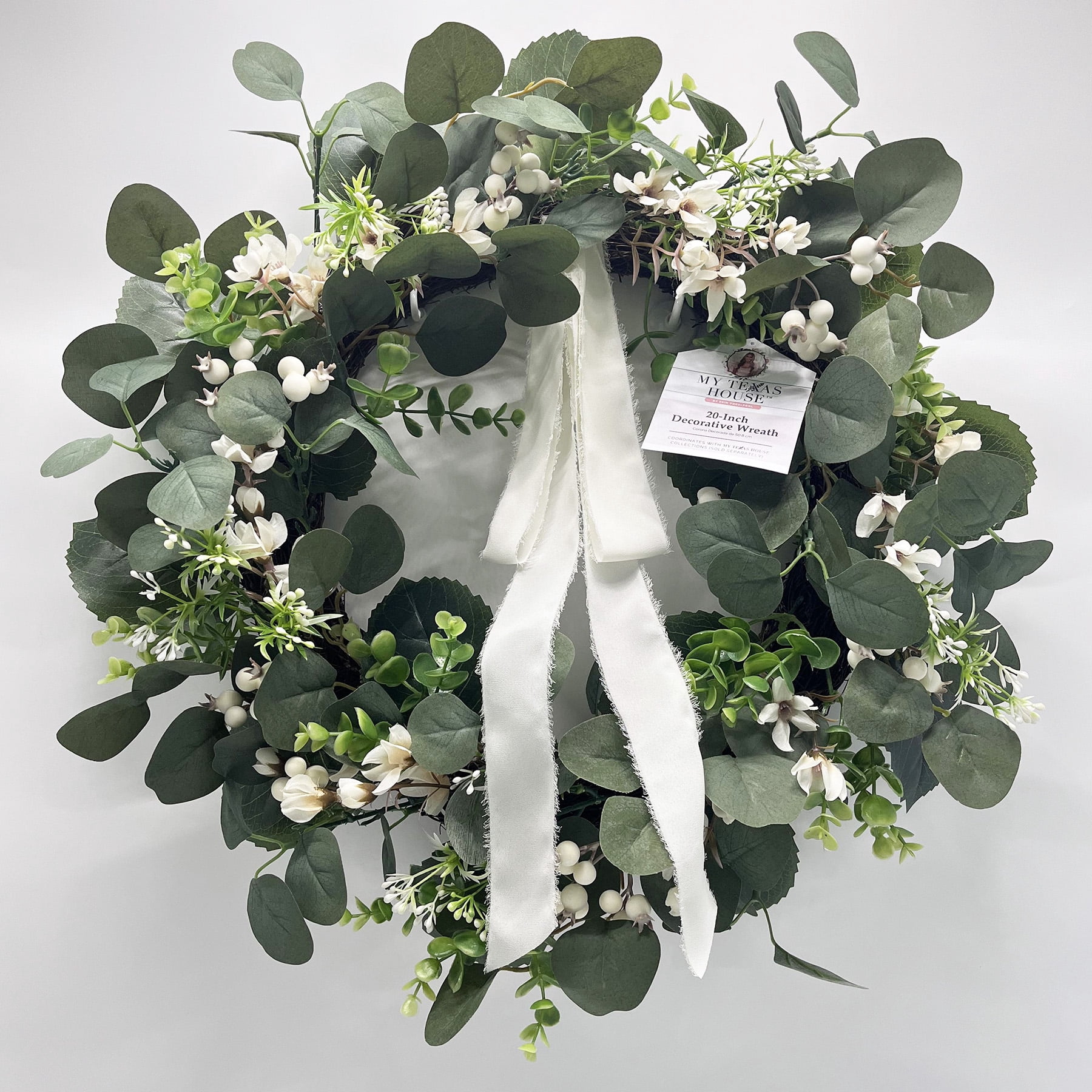 Decorative Wreath, Green and White, 20", by My Texas House