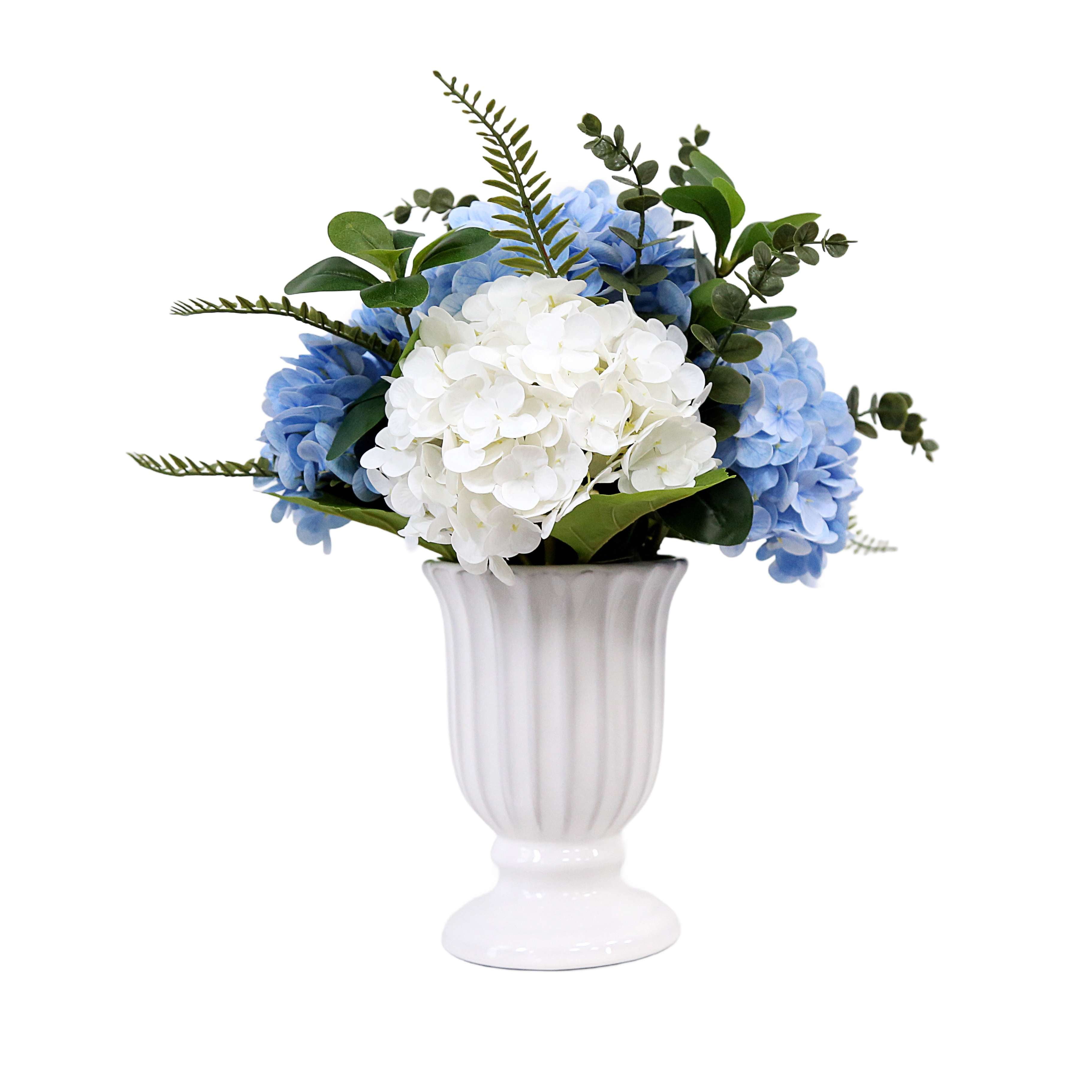 My Texas House Faux Hydrangeas in Vase, Blue and White, 16.25