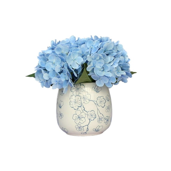 My Texas House Faux Hydrangeas in Blue and White Floral Vase, 9.5"