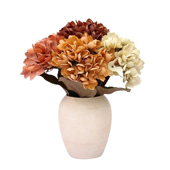 My Texas House Fall Faux Hydrangea Floral Arrangement in Ceramic Vase, Multicolor, 15"