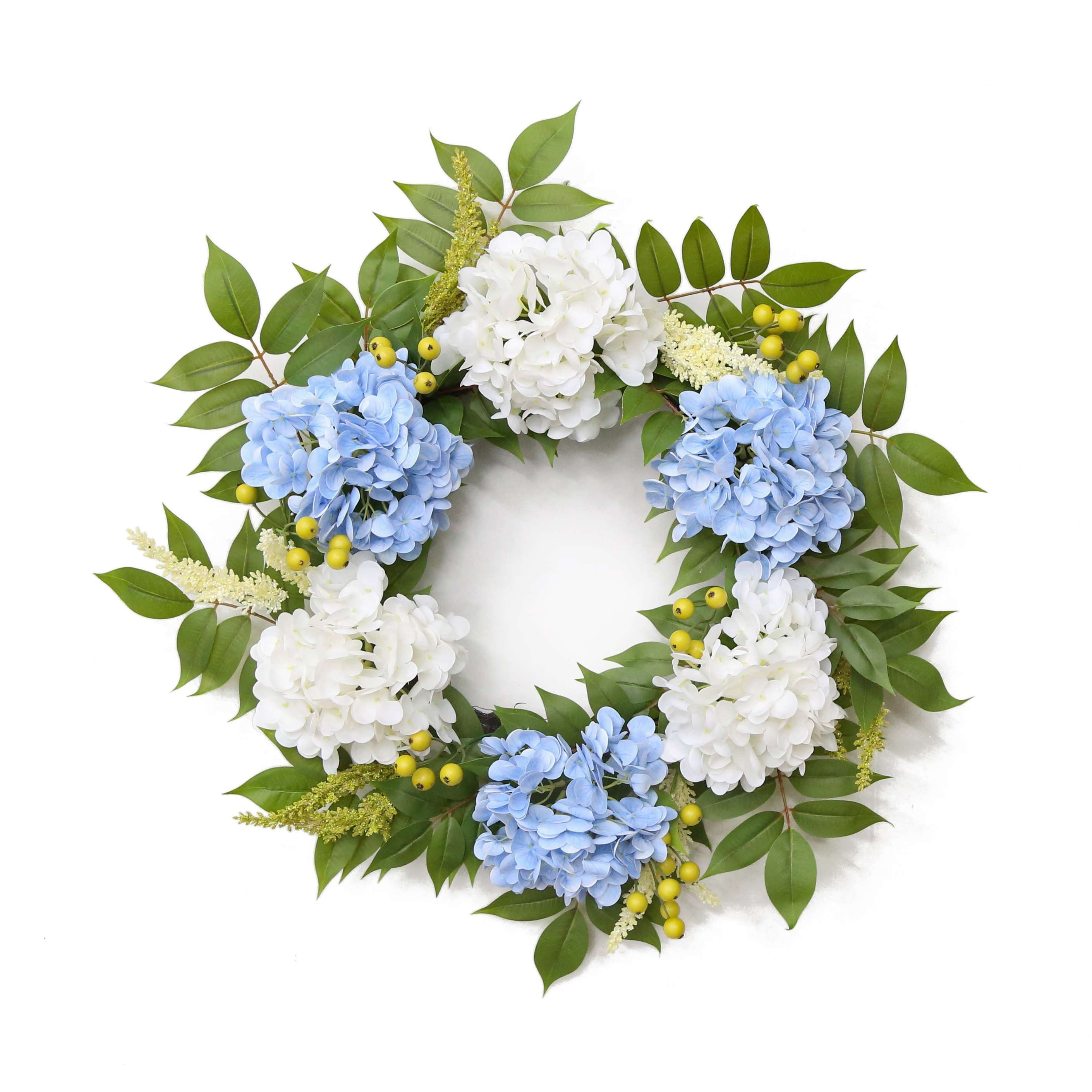 My Texas House Blue And White Artificial Hydrangea Wreath, 24"