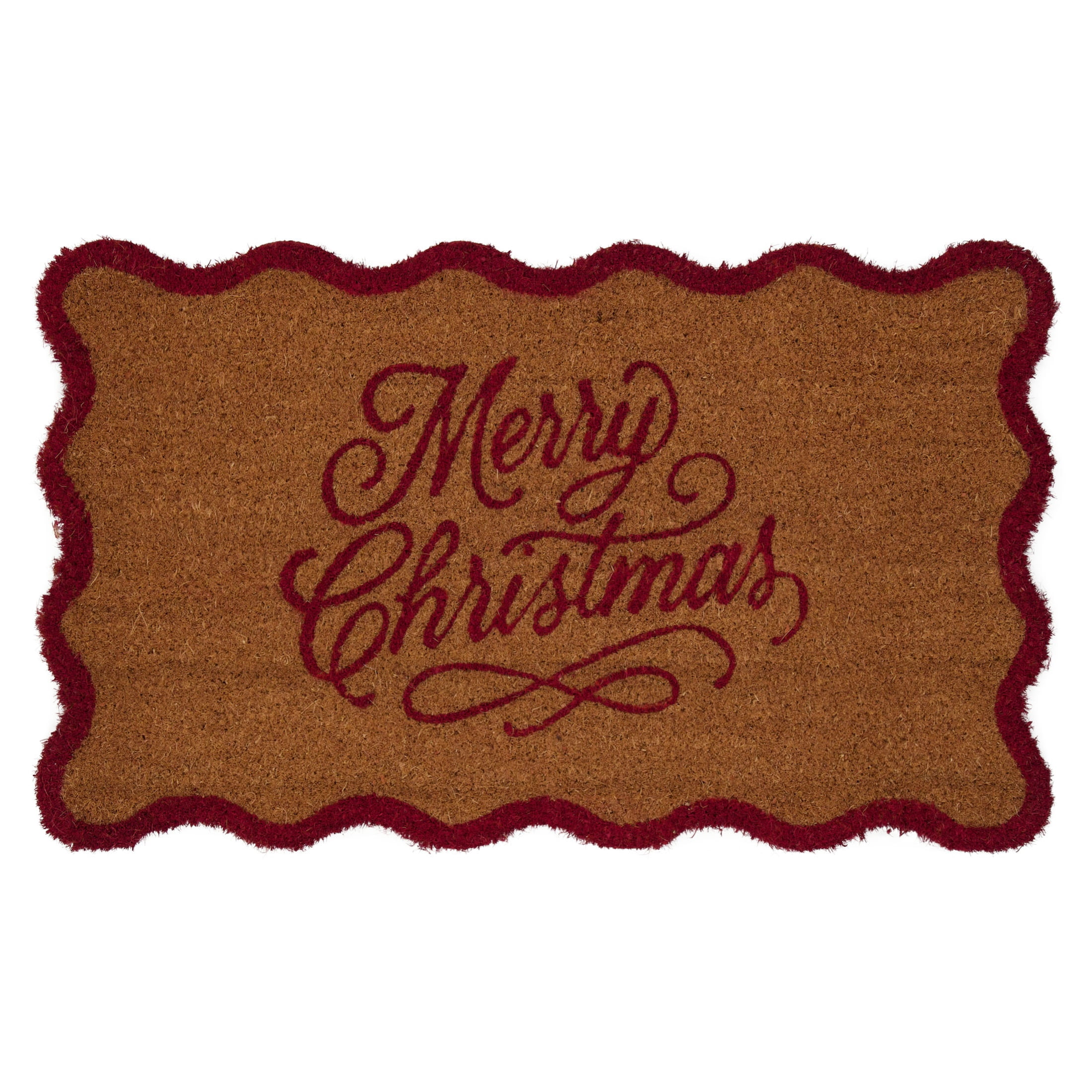 My Texas House Natural and Red Merry Christmas Outdoor Coir Doormat, 18" x 30"