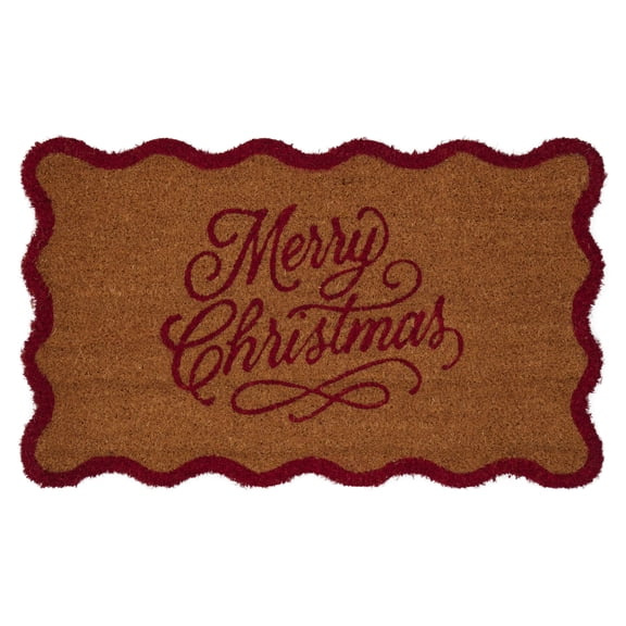 My Texas House Natural and Red Merry Christmas Outdoor Coir Doormat, 18" x 30"