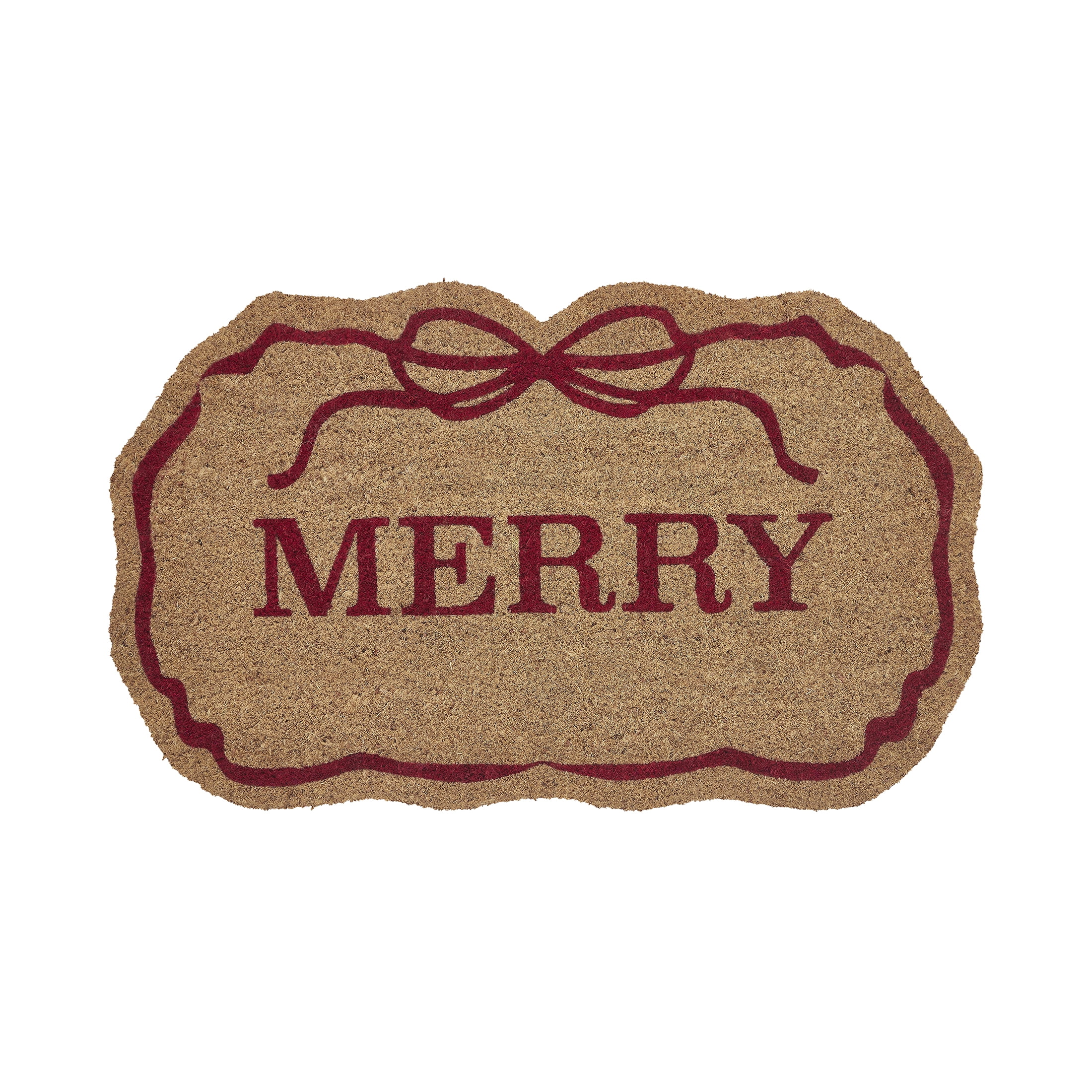 My Texas House Natural/Red Merry Ribbon Outdoor Coir Doormat, 18" x 30"