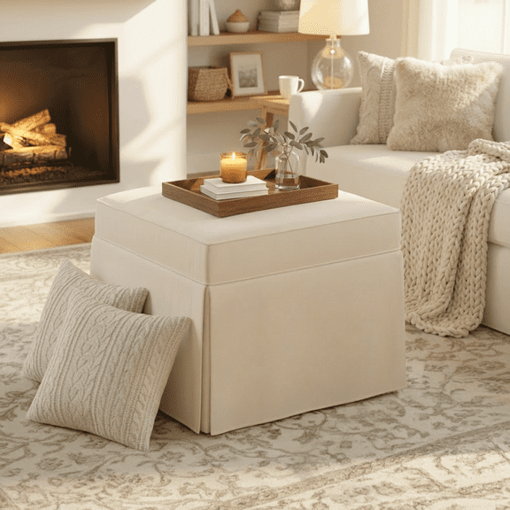 My Texas House Alamo Skirted Ottoman, Taupe Fabric