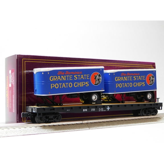 MTH PREMIER BOSTON & MAINE FLAT CAR W/ PUP TRAILER O SCALE 20-95713-2735