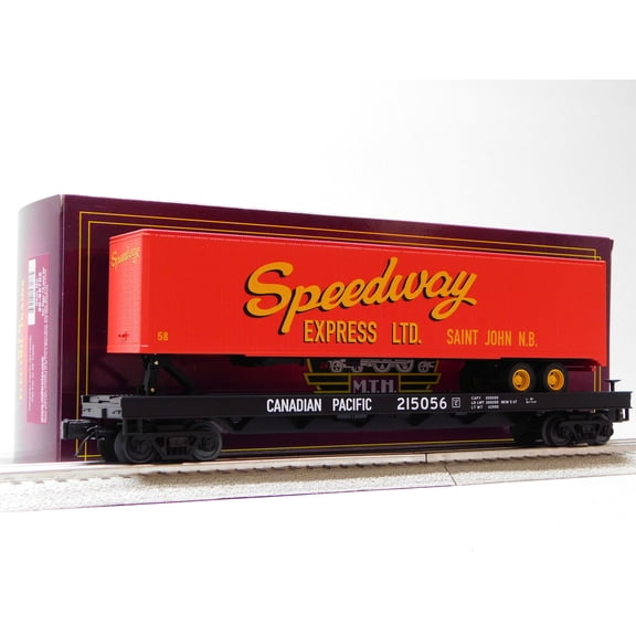 MTH PREMIER CANADIAN PACIFIC FLAT CAR W/ 48' TRAILER O SCALE 20-95702-215056