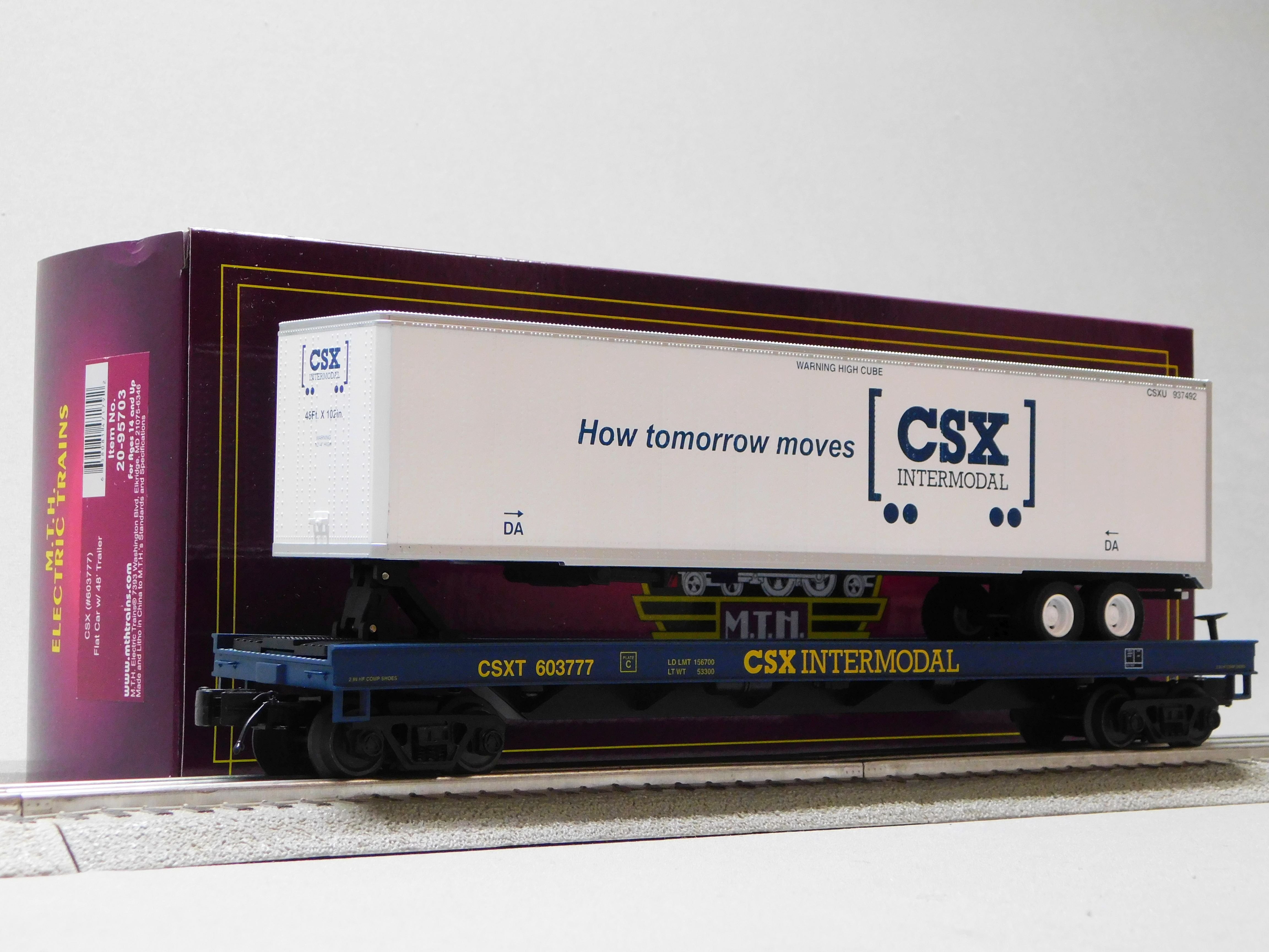 MTH PREMIER CSX FLAT CAR W/ 48' TRAILER O SCALE train car 20-95703 ...