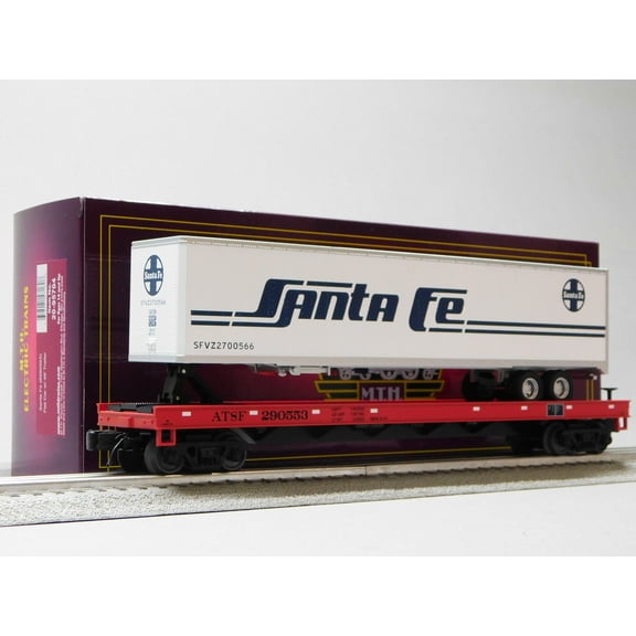 MTH PREMIER SANTA FE FLAT CAR W/ 48' TRAILER O SCALE 20-95704-290553