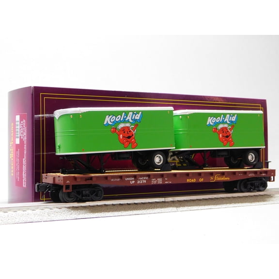 MTH PREMIER UNION PACIFIC UP FLAT CAR W/ PUP TRAILER O SCALE 20-95715-21279