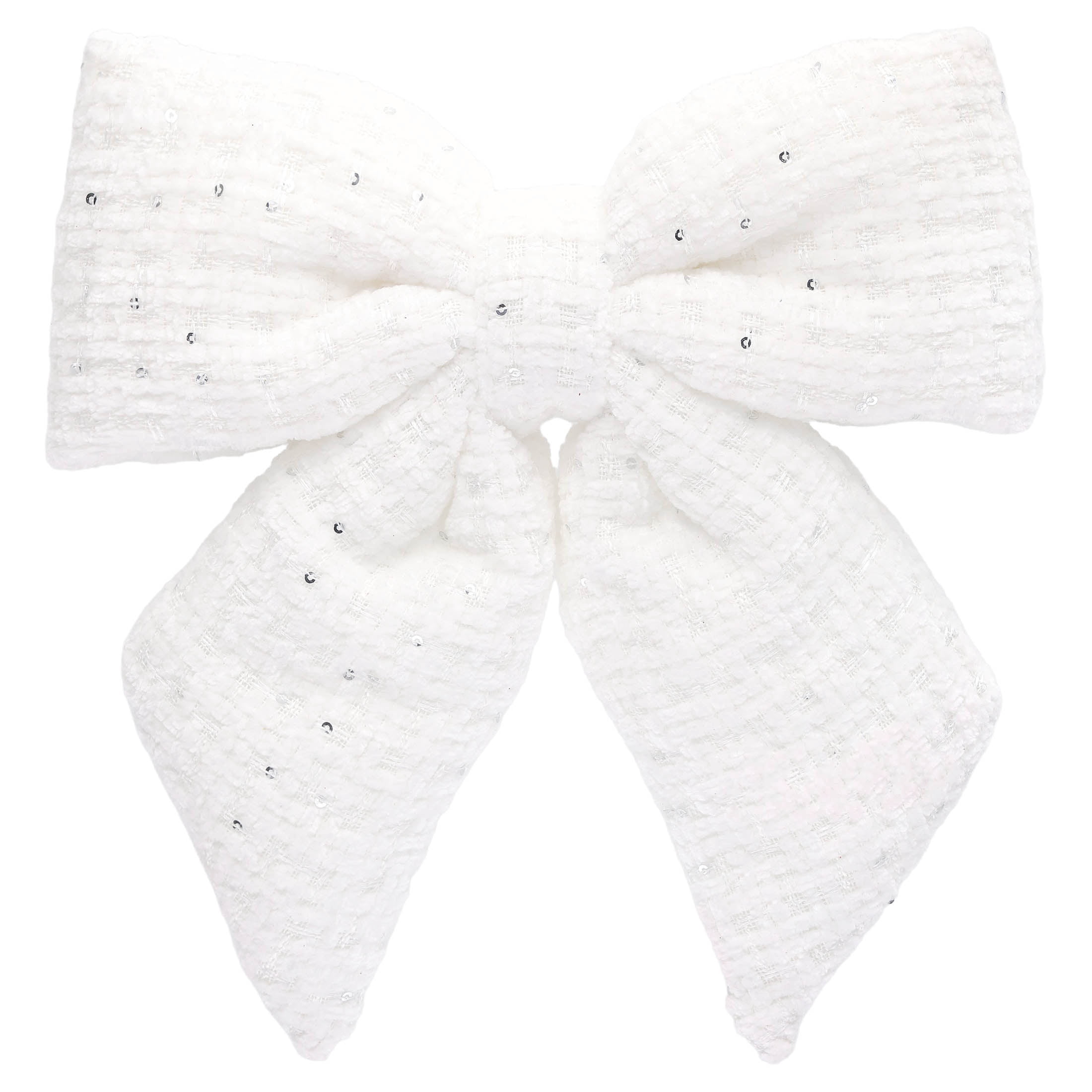 My Texas House White Tweed Decorative Christmas Bow, 10"