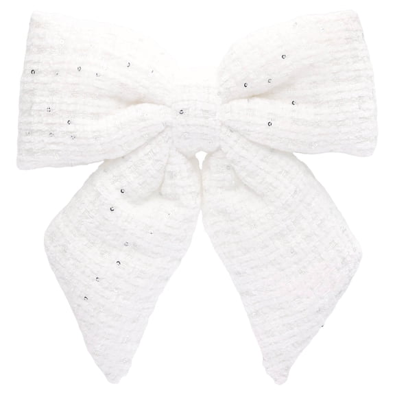 My Texas House White Tweed Decorative Christmas Bow, 10"