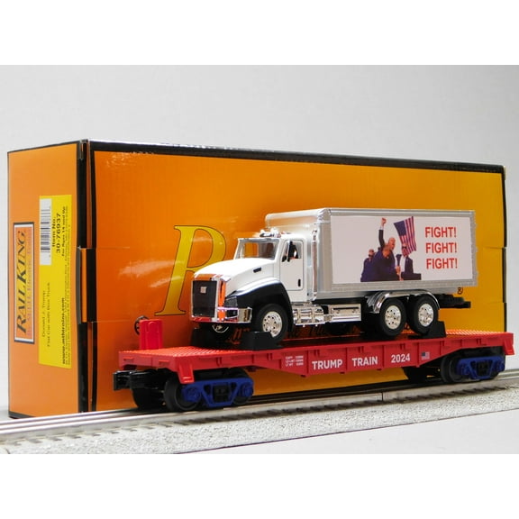 MTH RAILKING DONALD J. TRUMP FLAT CAR w/ BOX TRUCK O GAUGE 30-76937