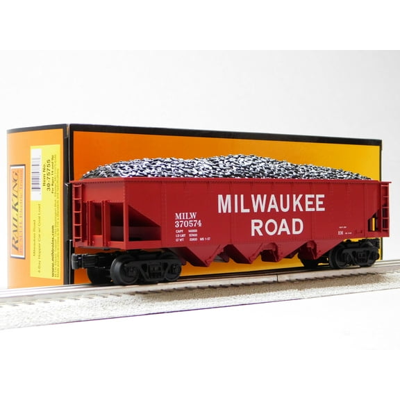 MTH RAILKING MILWAUKEE ROAD 4-BAY HOPPER TRAIN CAR W/ COAL LOAD O GAUGE 30-75755