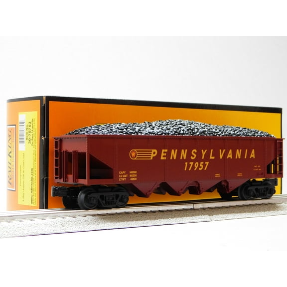 MTH RAILKING PENNSYLVANIA PRR 4-BAY HOPPER CAR W/ COAL LOAD O GAUGE 30-75753