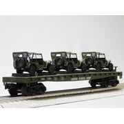 MTH RAILKING US ARMY FLAT CAR W/ WILLYS TRANSPORT JEEP O GAUGE 30-70123E