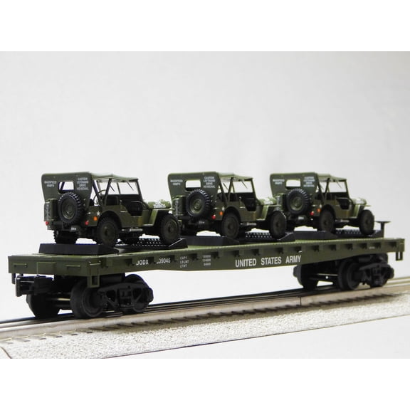 MTH RAILKING US ARMY FLAT CAR W/ WILLY'S TRANSPORT JEEP O GAUGE 30-70123B