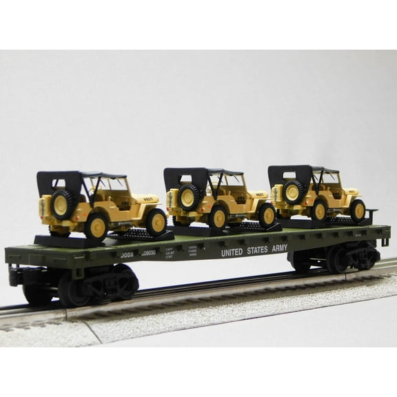 MTH RAILKING US ARMY FLAT CAR W/ WILLY'S TRANSPORT JEEP O GAUGE 30-70124E