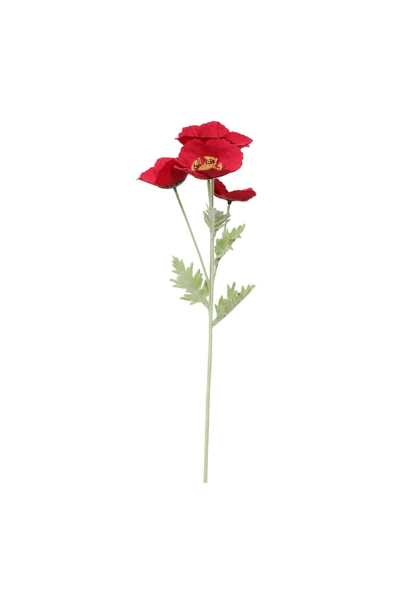 Faux Red Poppy Stem, 20"