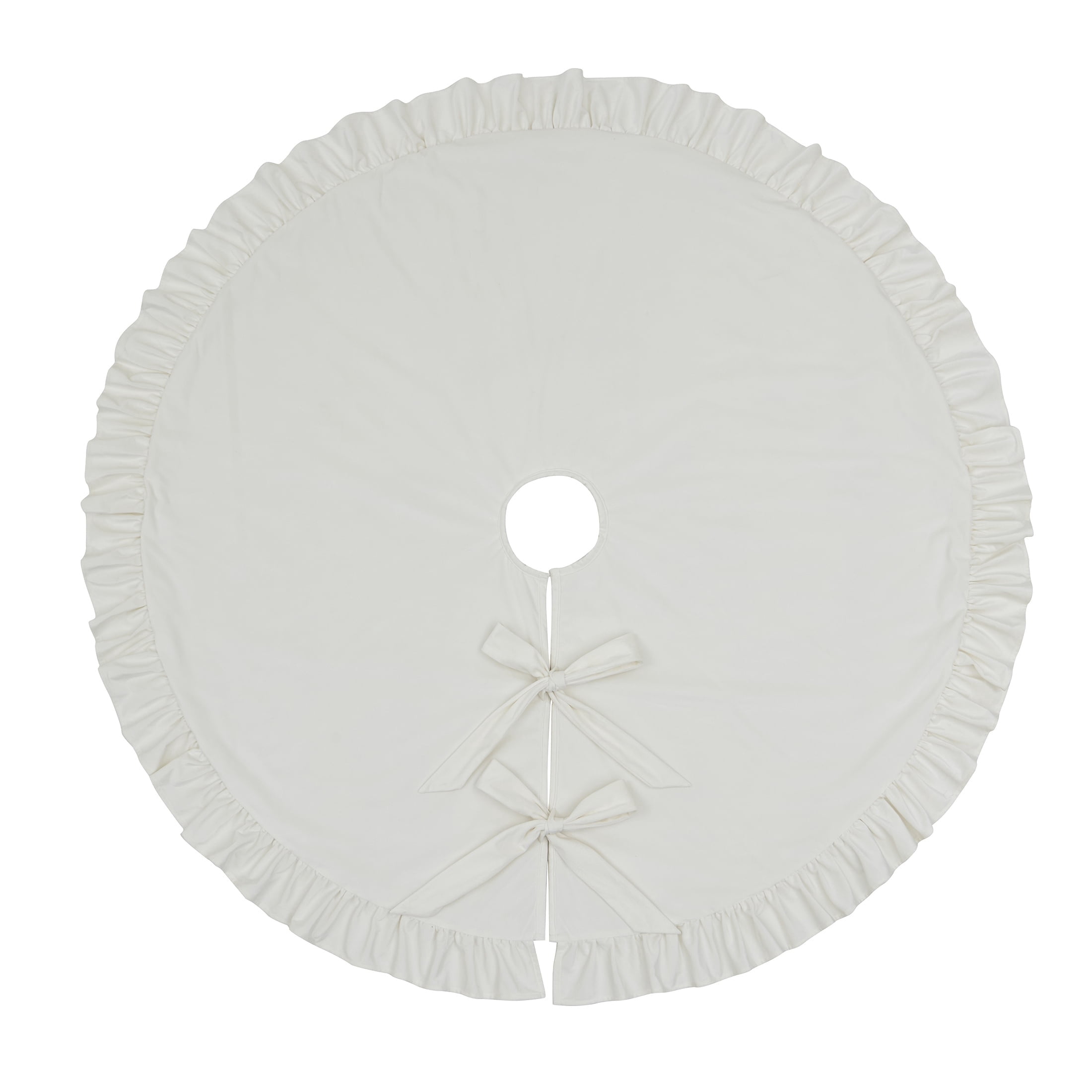 My Texas House Ruffle Velvet Christmas Tree Skirt, Ivory, 52"