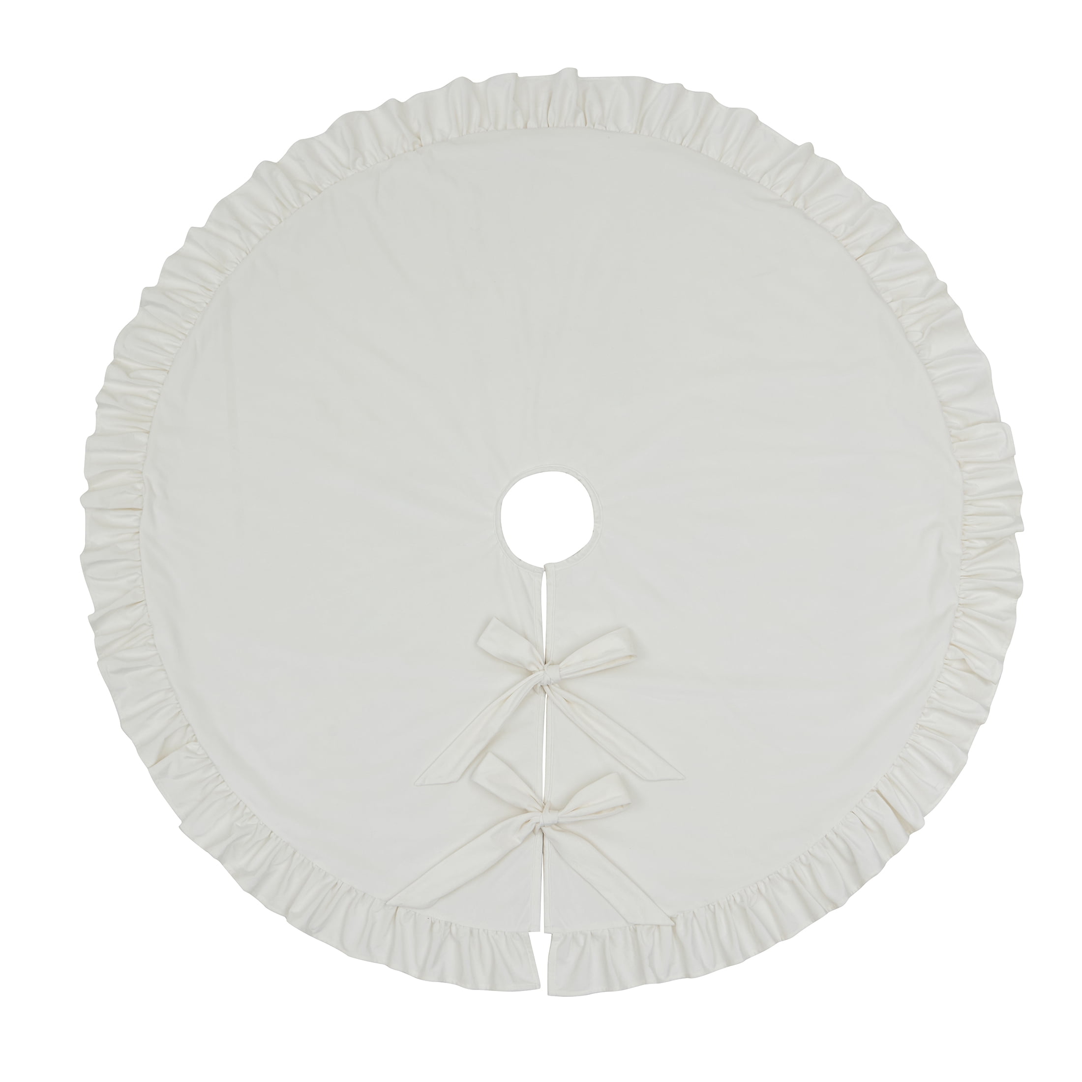My Texas House Ruffle Ivory Velvet Christmas Tree Skirt, 60"