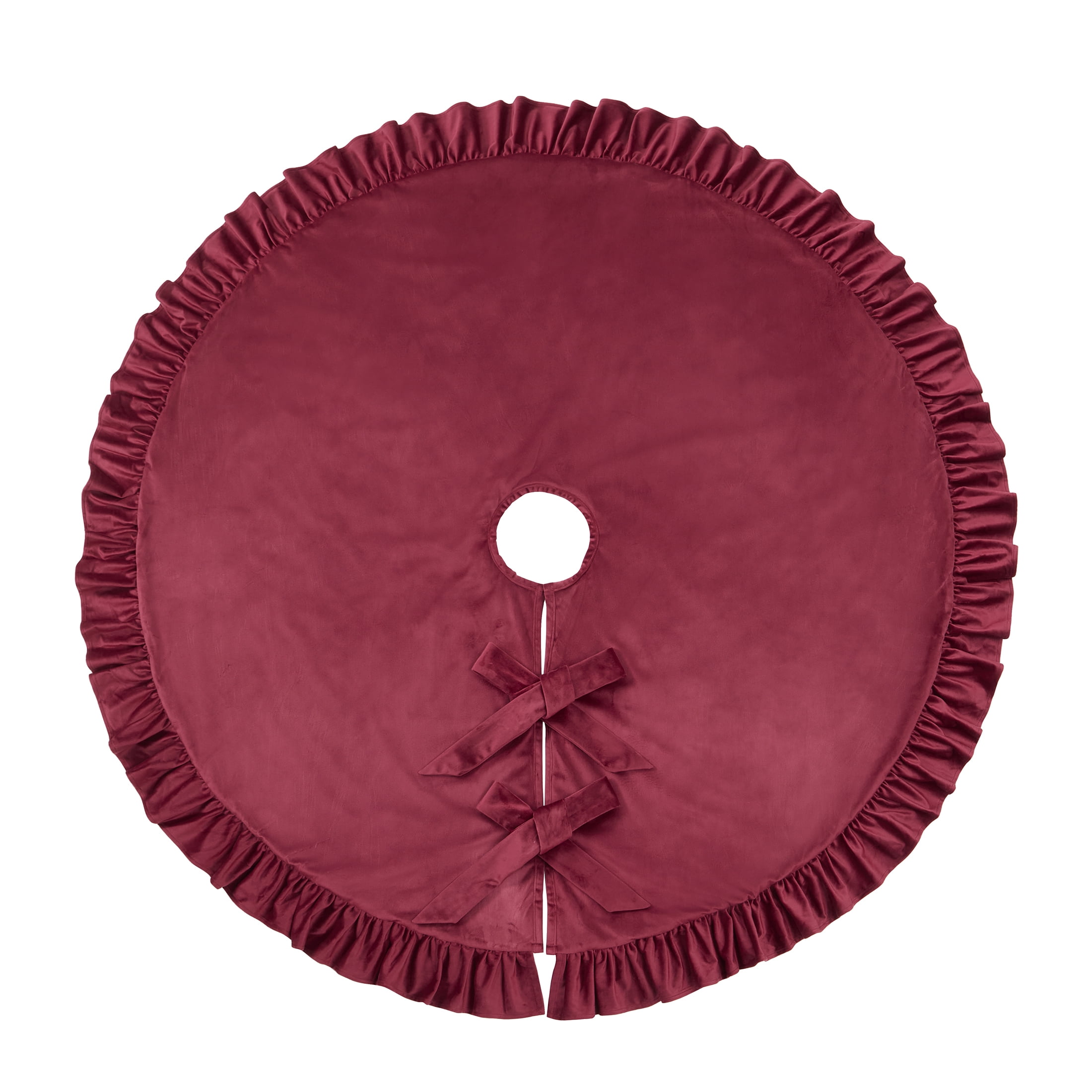 My Texas House Ruffle Red Velvet Christmas Tree Skirt, 60"