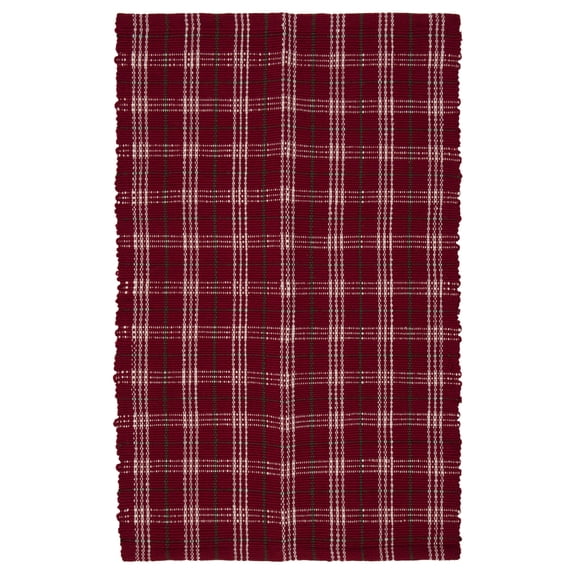 My Texas House Red Holiday Plaid Indoor/Outdoor Layering Christmas Rug, 24" x 38"