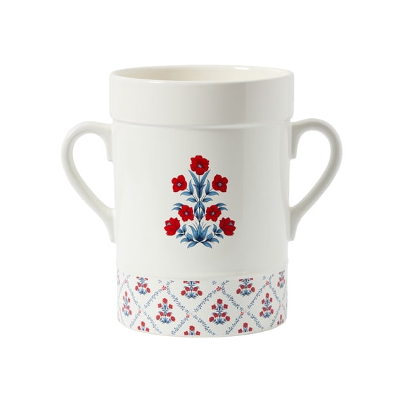 Poppy Trellis Ceramic Utensil Crock, Red/White/Blue, 7", by My Texas House