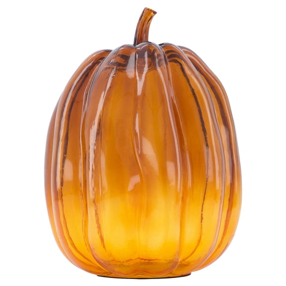 My Texas House Fall Tall Glass Pumpkin Tabletop Decoration, Orange, 9.5"